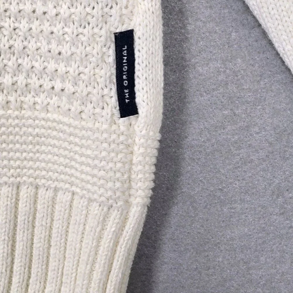 Ben Sherman Cable Knit Ivory Crew Neck Men's Sweater Size Medium